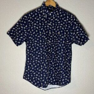 Ralph Lauren Nautical Print Shirt Men M Classic Fit Navy Anchor Sailboat Summer